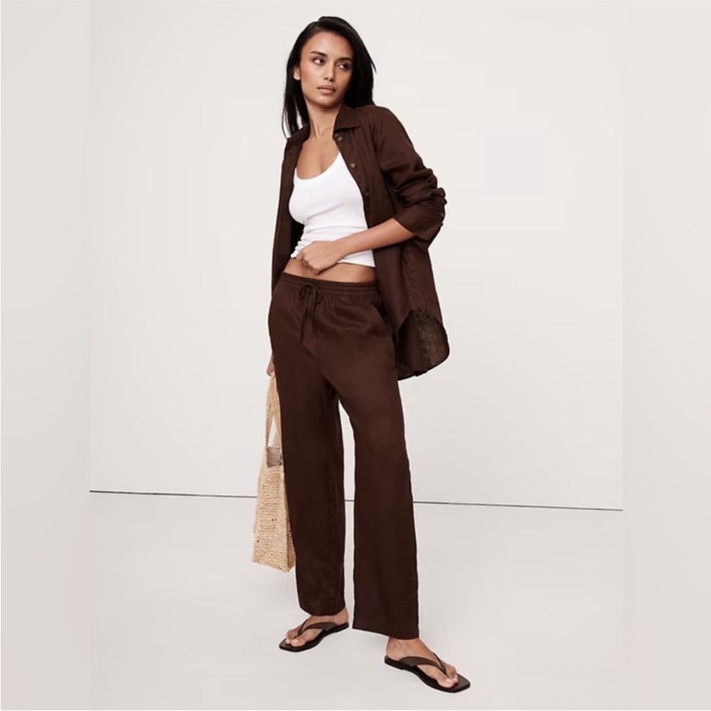 NWT! Banana Republic Espresso Brown Linen Pull-On Ankle Pant - Size XL 🩷